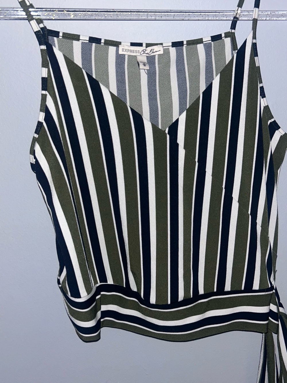Express Striped V-Neck Cami in Olive, Navy & White